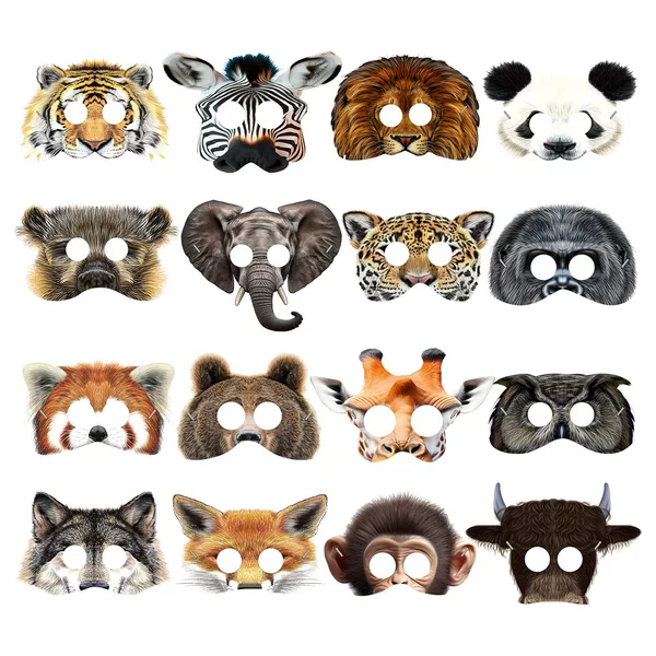 Cosplay Kindergarten Cartoon Animal Birthday Party Mask 16 Animal Masks Jungle Animal Paper Masks