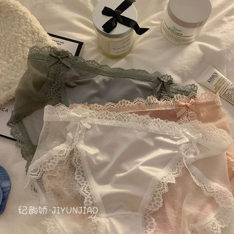 Туалетное белье, кружевные шелковые sexy очаровательные штаны, француский стиль, средняя талия