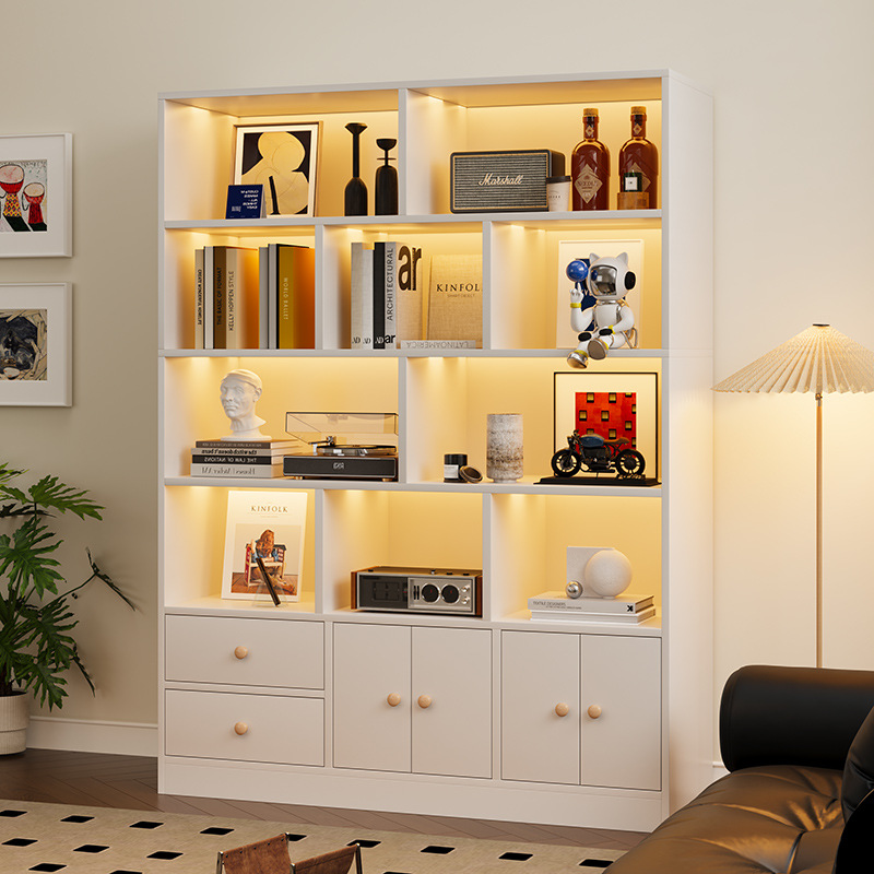 Estante de libro de piso integrado contra la pared almacenamiento y exhibición armario de almacenamiento imitación de madera sólida armario doméstico con puerta de gabinete