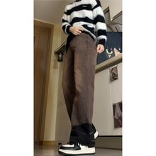 跨境美拉德风复古棕色牛仔裤男女秋季新款垂感时尚显瘦直筒阔腿