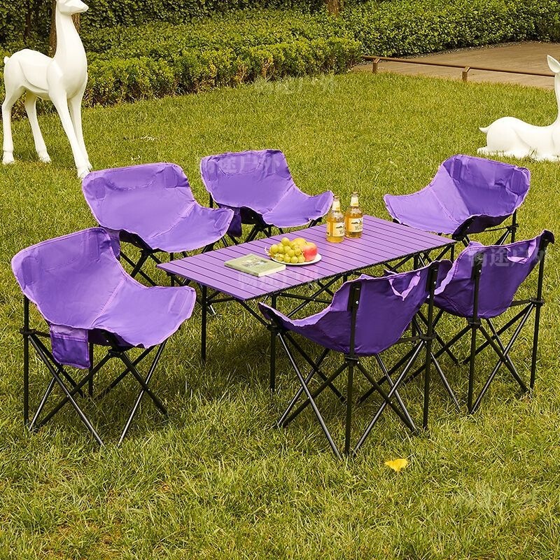 2026 New Upgrade Thickened Portable Camping Equipment Egg Roll Table Moon Chair Outdoor Folding Table and Chair Set