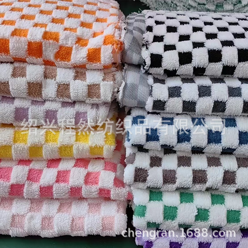 现货供应舒棉绒提花方格绒布面料 工艺鞋帽家居服绒布