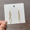 Fresh silver needle, trend long earrings, zirconium, silver 925 sample, Japanese and Korean, diamond encrusted