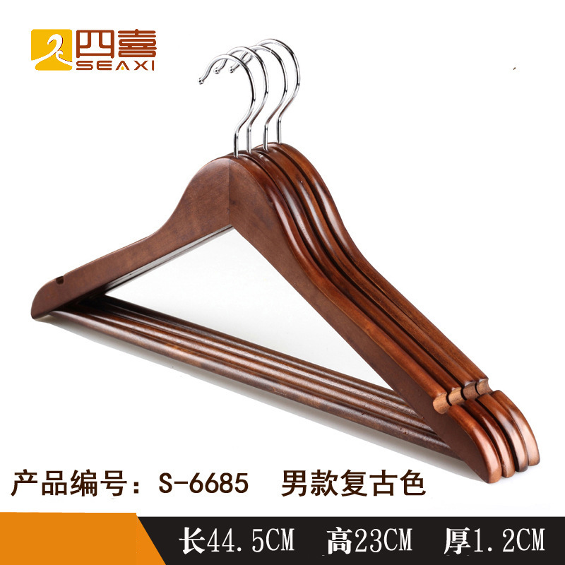 Hotel de cinco estrellas estante de ropa de hombro ancho de madera al por mayor habitación de invitados abrigo de madera maciza colgando antideslizante soporte de ropa engrosada con clip