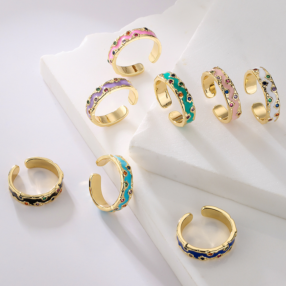 Fashion Geometric Copper Inlay Zircon Rings 1 Piece