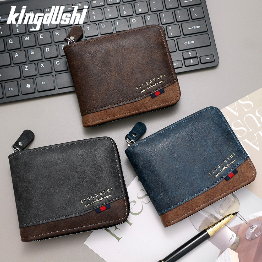 Ventas transfronterizas calientes de moda de color contraste de hombre cartera corta multi-tarjeta brazalete bisagra bolsa de cambio cartera al por mayor