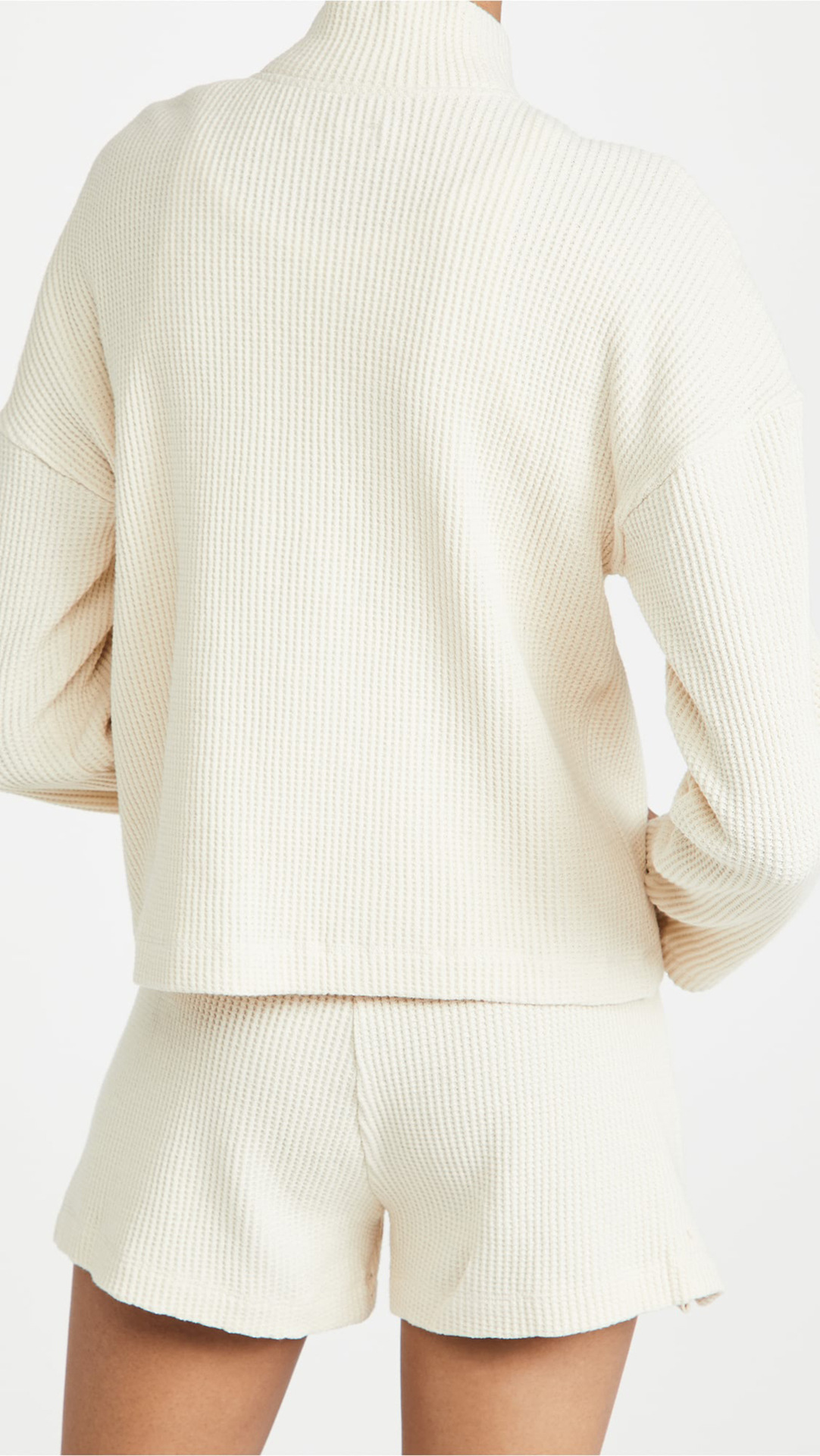 Women Clothing Pajamas Long Sleeve Shorts Homewear Waffle Knitted Break Two Piece Suit