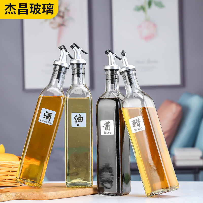Botella de aceite de vidrio transparente a prueba de fugas botella de salsa y vinagre olla de aceite casera japonesa cocina creativa botella de condimento olla de aceite de gran capacidad