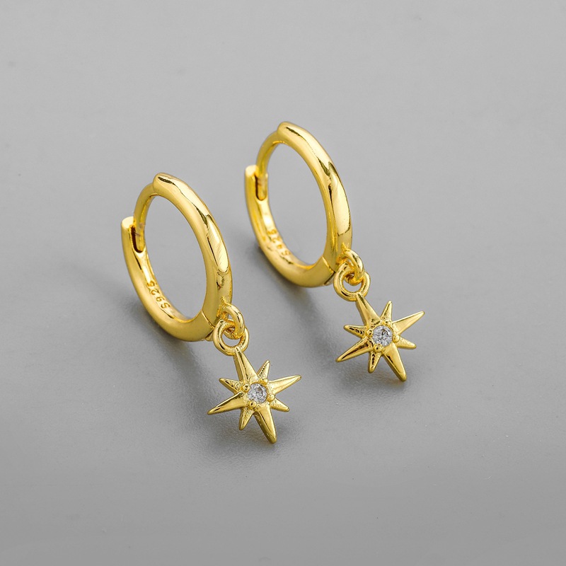 New 925 Sterling Silver Wholesale Simple Eight Mang Star Pendant Ear Buckle Women's Korean Elegant ins Personalized All-match Earrings