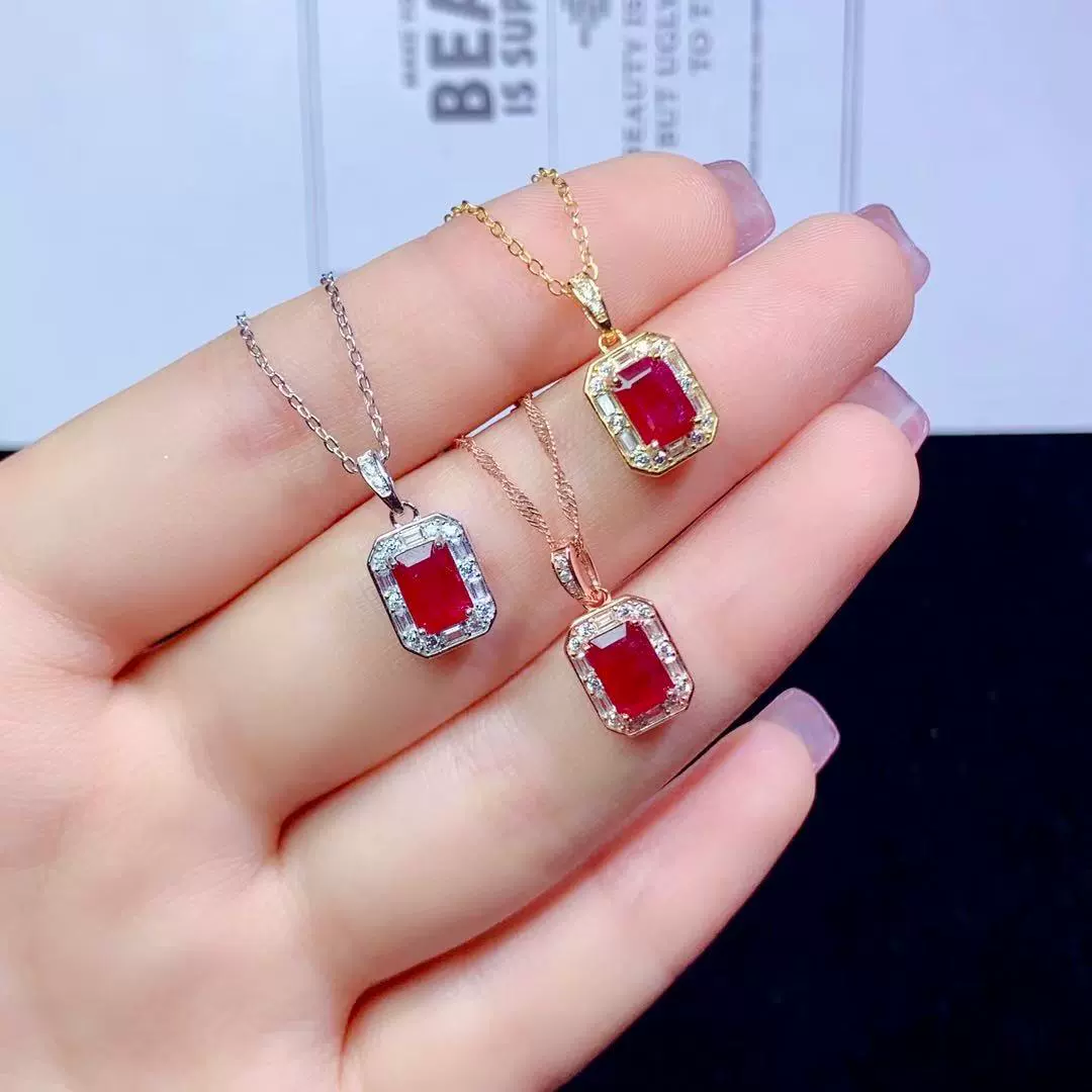 Подвеска из натурального рубина, стерлинговое серебро 925 пробы, прямоугольная, простая, модная, элитная, шикарная цепочка на ключицу, ювелирные изделия из драгоценных камней для женщин