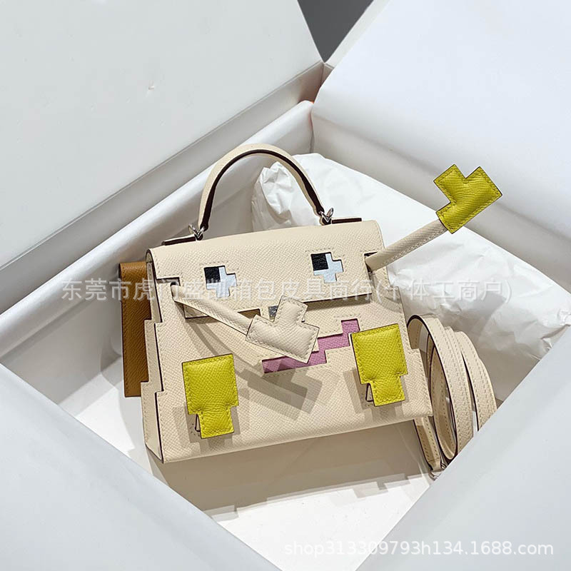 2026 New Model Handmade Waxed Thread Kelly Mosaic Millennium Doll Bag Epsom Leather Shoulder Crossbody Handbag for Women