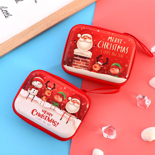 Christmas rectangular zipper bag creative tinplate change storage bag coin data cable storage box factory wholesale