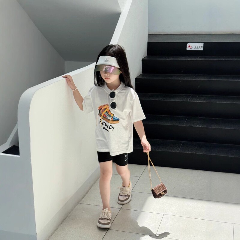 Children's High-Quality 26Ss New Heavy-Weight Dad Shoes with Print, Trendy Versatile Short-Sleeve T-Shirt for Boys and Girls, Ins Style