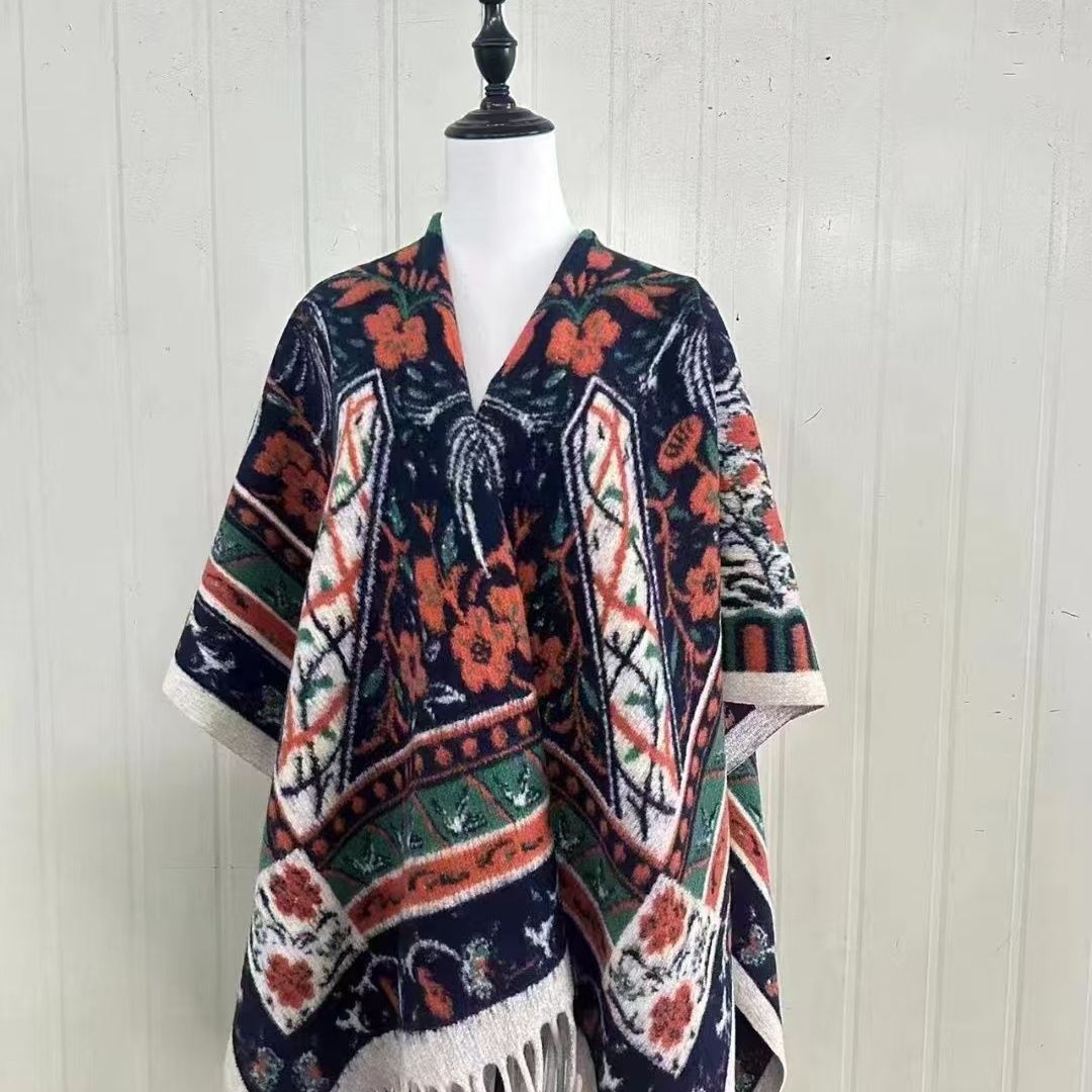 45-89 Tinta pintada capa gruesa caliente de color contrastante otoño invierno nuevo bufandas de capa de bordilla nacional chal a cuadros