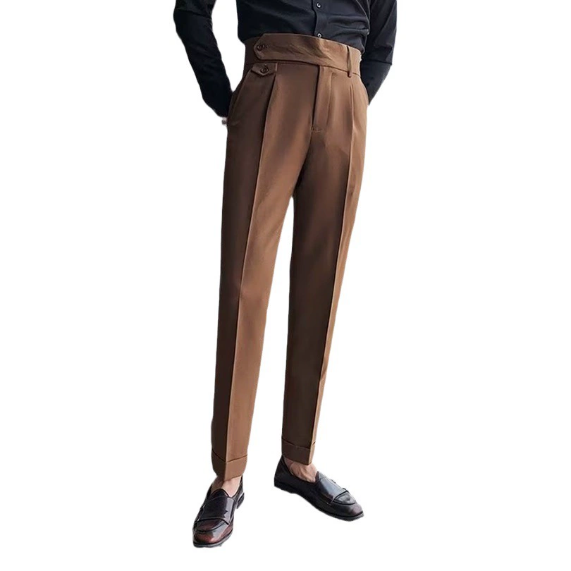 [SHOPEE взрывная модель] TH трансграничная мужская одежда тонкая нога с высокой талией бизнес сплошной цвет повседневные неаполитанские брюки