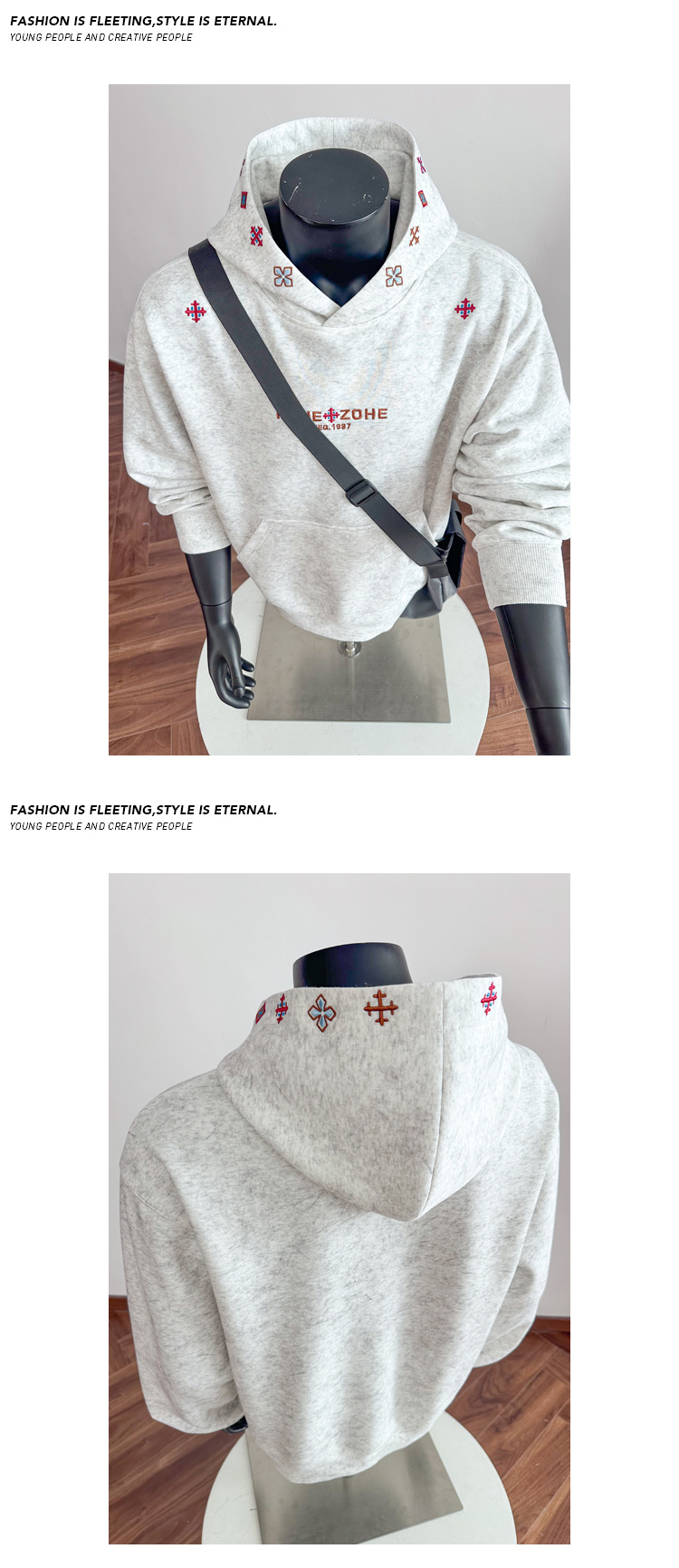 Men's Embroidered Hoodie Sand-washed Cotton Pullover Spring Style_voghion.com