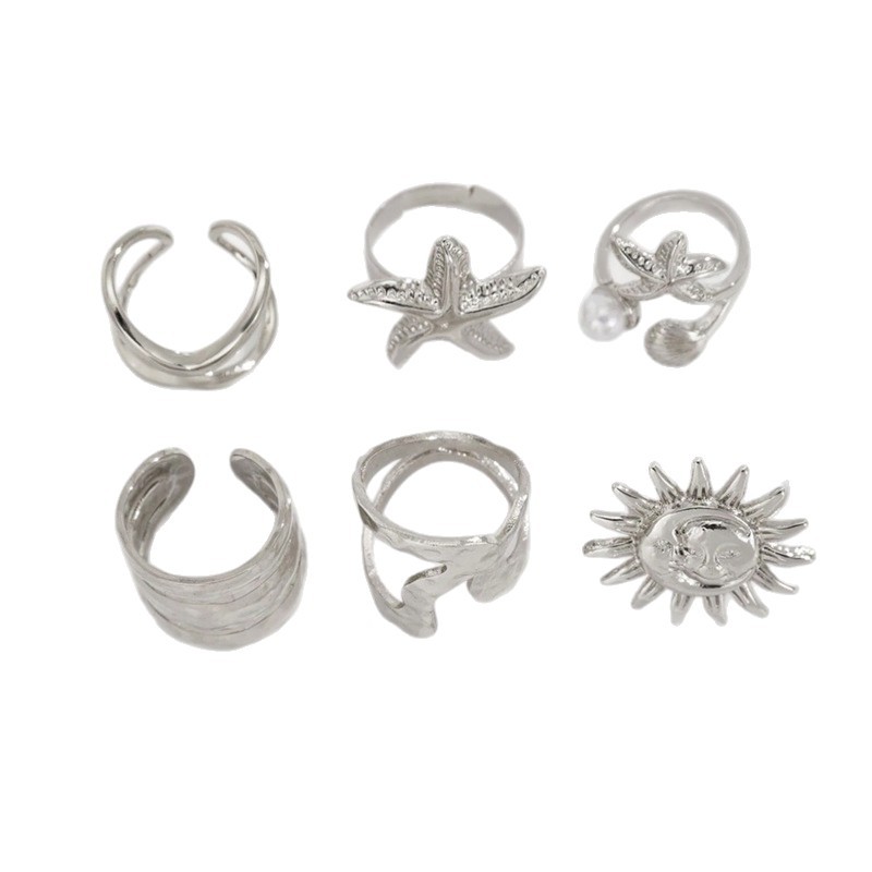 Starfish Adjustable Open Ring Set For Women Beach Jewelry_voghion.com