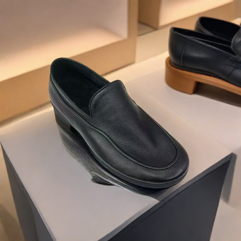 Cross-Border Summer Light Luxury Leather Shoes Soft Sole Soft Surface Casual Shoes Business Leather Shoes Slip-On Beanie Shoes Soft Sole Black