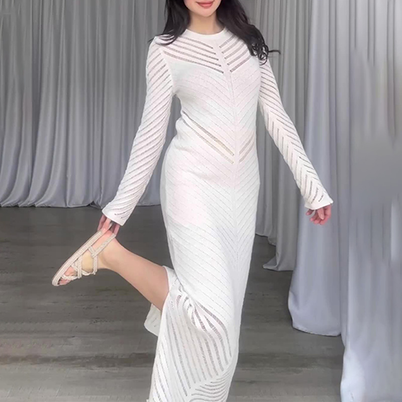 Damen Strickkleid Mit Rundhalsausschnitt Für Den Herbst_voghion.com