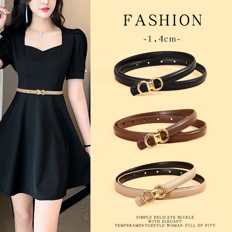 Fashion Versatile Decorative Leather Thin Belt Women's Summer dress Style Suit Thin Belt Black Jeans Belt