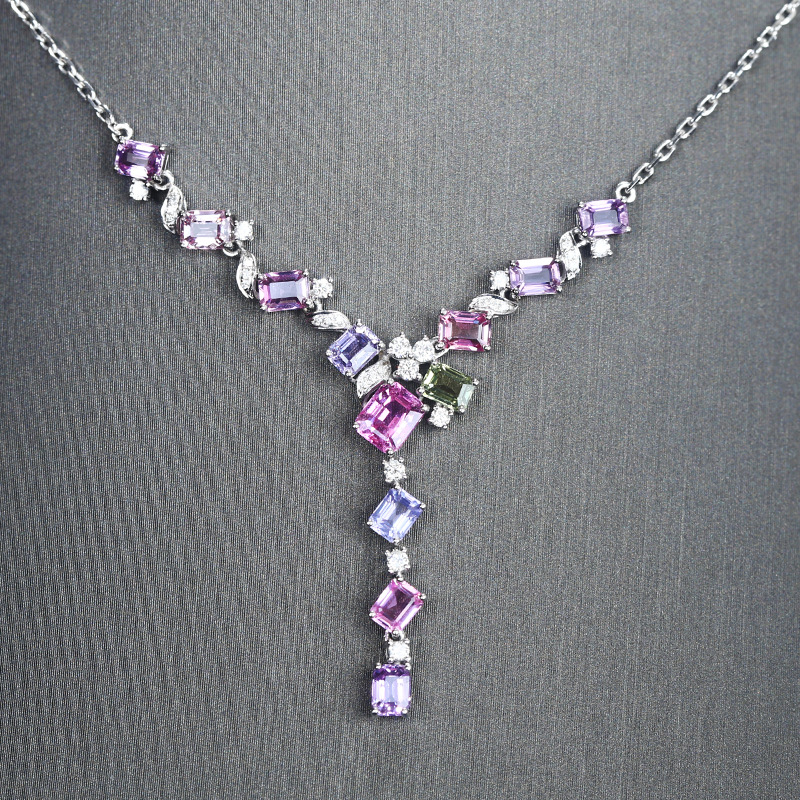 Vintage Sapphire Colorful Purple Pink Zircon Copper Tourmaline Set Necklace display picture 1