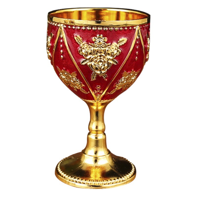 Pequeña taza de vino europeo de lujo 30 ml vino blanco creativo hogar Retro metal vidrio licor