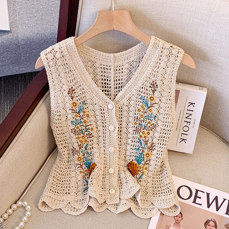 【Vest Collection】Bohemian Style Women's Summer Vest with Embroidery, Hollow-Out Crochet Design, Unique and Distinctive Top