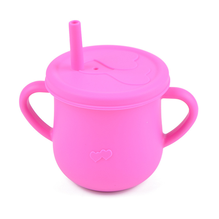 Taza de agua de paja de silicona para niños de grado alimenticio taza de agua resistente a caídas bebé taza de agua de silicona binaural taza de silicona para beber