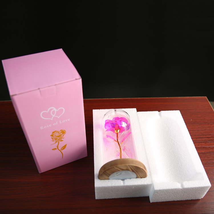 Flor eterna cubierta de vidrio simulación Rosa cubierta de vidrio soporte de regalo generación personalizada LED color quema Luz DE LA Secuencia