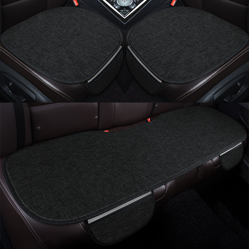 Summer Linen Breathable | Universal Seat cushion, seat cover - black-three-piece-set