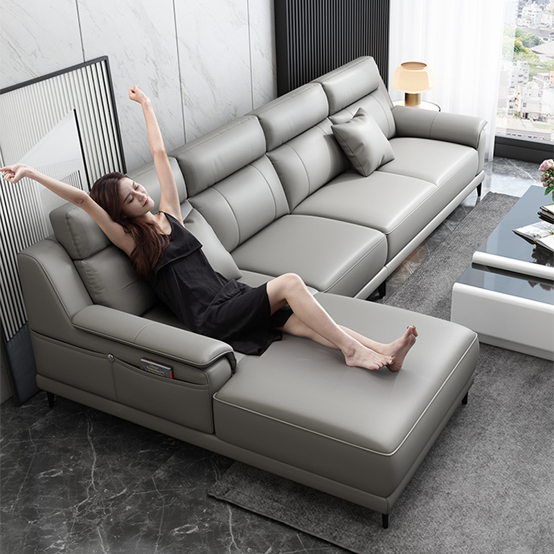 Premium Leather Sofa | Modern Minimalist Top-Grain Leather Sofa | Compact Apartment-Friendly Italian-Style Minimalist Living Room Sofa | Complete Furniture Collection