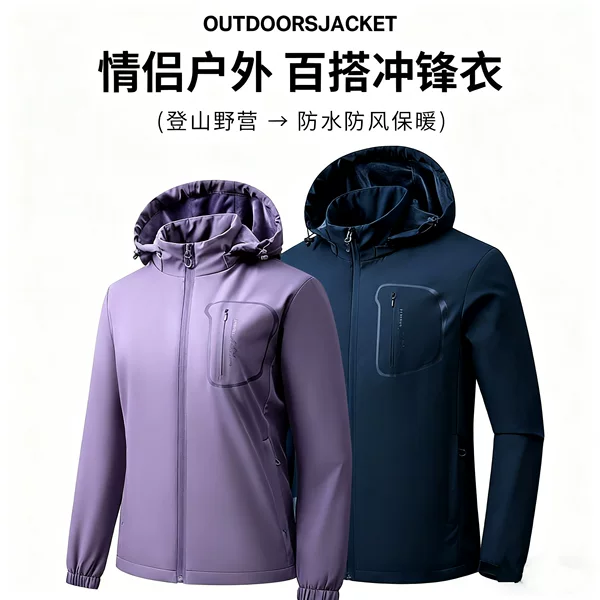 Outdoor Soft Shell Jacket for Couples, Winter Thickened Jacket, Windproof, Waterproof, Breathable Windbreaker, Plus Velvet Sports Mountaineering Jacket