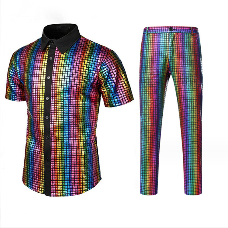 (Cross-border trading), glossy shirt, trousers, set, city style 4