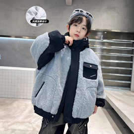 男童加厚外套秋冬款2025新款中大童帅洋气儿童冬季羊羔绒毛毛衣潮