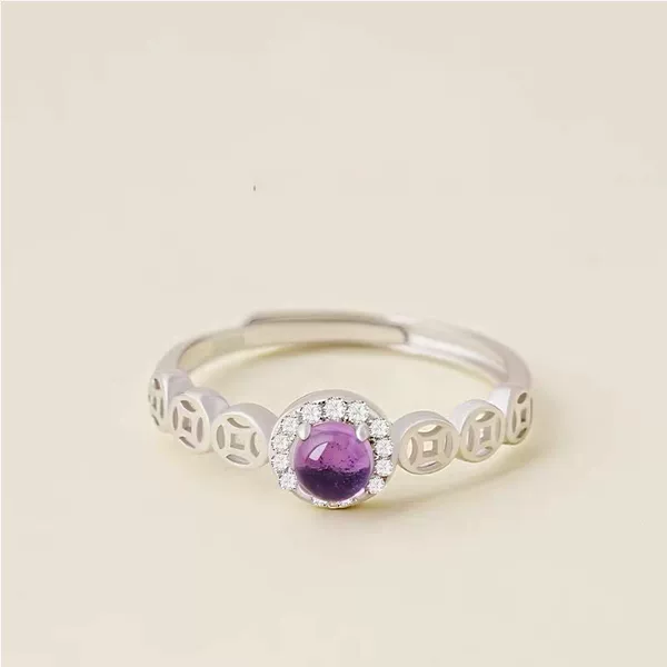New Arrival: Imitation Amethyst Ring for Women, Purple Copper Coin Design, Niche Design, Gift for Mom's Birthday