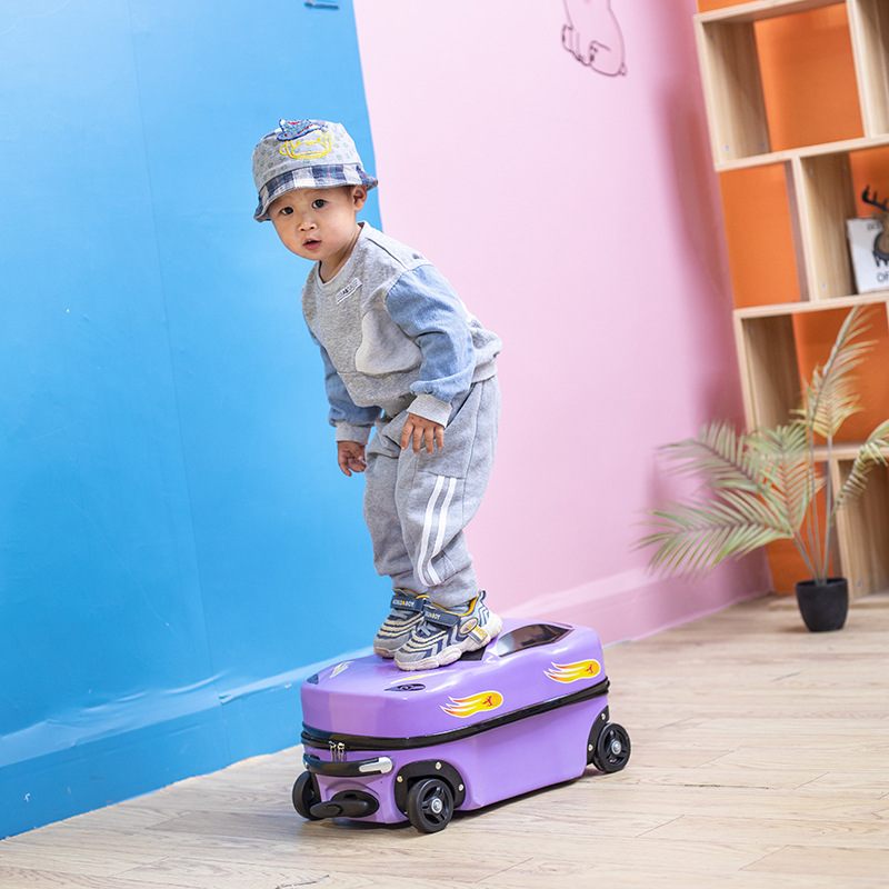 Caja de trolley de coche para niños de dibujos animados de moda, linda y sentada, maleta tridimensional, rueda universal, caja de regalo de LOGO imprimible