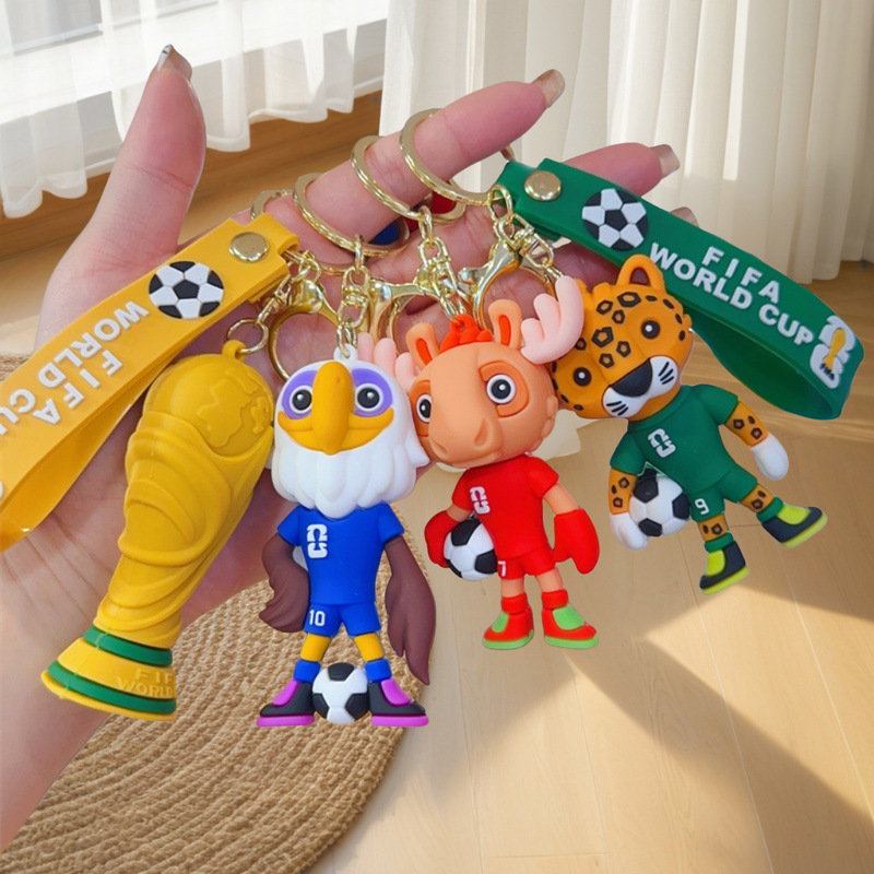 2026 Usa-Canada-Mexico World Cup Mascot Keychain Cartoon Figure Football Pendant Trendy Souvenir Gift Wholesale