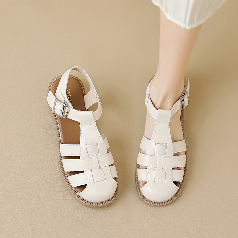 Weiwei Girl 827-3 Thick Heel Sandals Women's Summer Korean Style Woven Roman Sandals Retro Baotou Empty Pig Cage Shoes