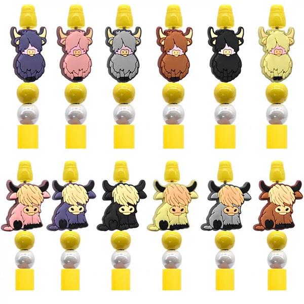 Cross-Border Highland Cow Calf Beads Ballpoint Pen Loose Beads Accessories Cute Yak DIY Detachable Pen Beads in Stock