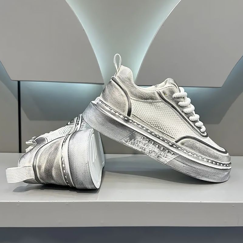 Herren Sommer 2024 neue dicke Sohlen atmungsaktives Mesh Casual Board Herren vielseitige, einfache, hohe Schönheit weiße Schuhe_voghion.com