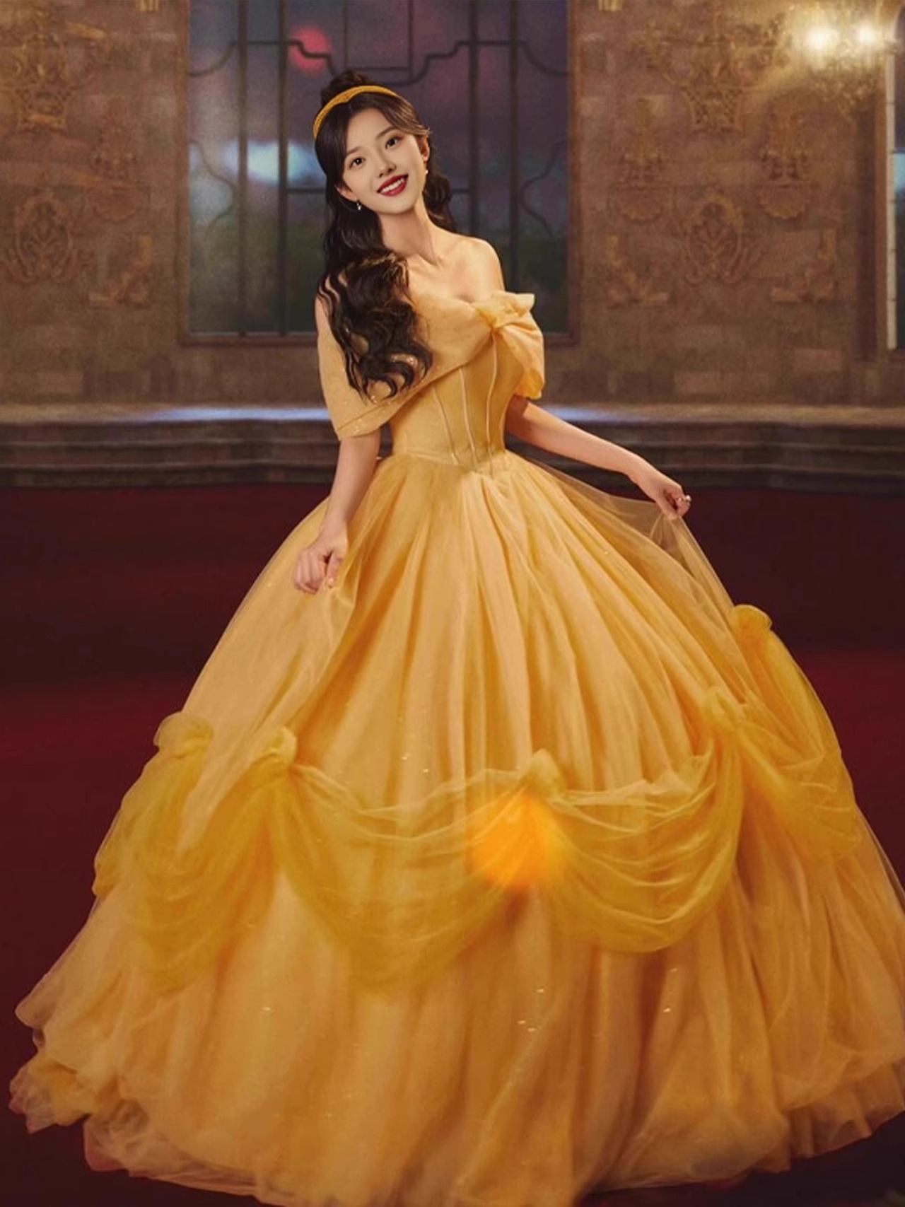Abito da sera giallo per cerimonie e performance artistiche_voghion.com
