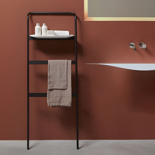 A6T Scandinavian Punch-Free Vertical White Stainless Steel Towel Rack Bathroom Simple Black Floor-Standing Trapezoidal Bath