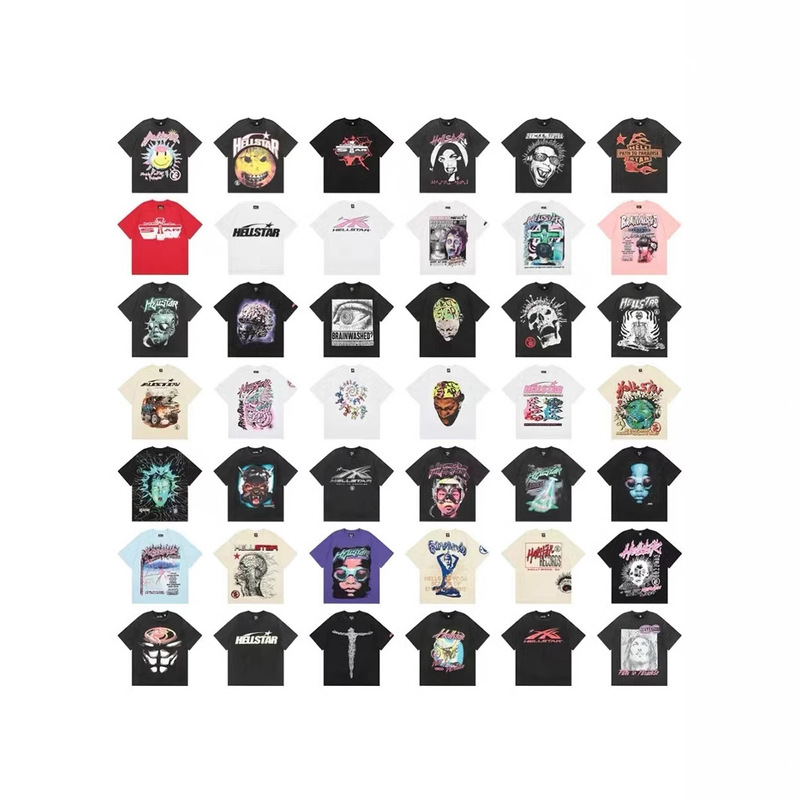 Mechao Cross-Border Hell Star Series Printed Double Yarn Pure Cotton Casual Men's and Women's Summer Loose Short-Sleeved T-Shirt t Trendy and Cool