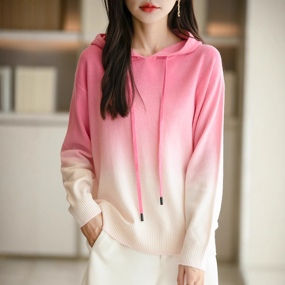 渐染帽衫毛衣女秋冬外穿宽松针织衫慵懒风幻色渐层小众设计感上衣