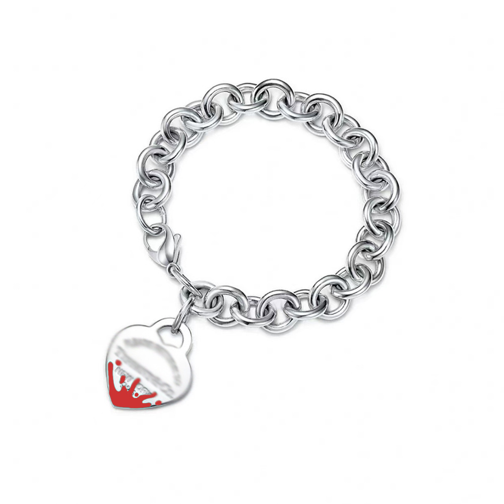 실버 레드 스플래시 잉크 하트 모양 팔찌