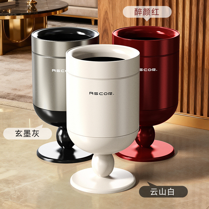 No-Bending Tall Trash Can, Stainless Steel Retro Double Bin, Large Capacity, Movable, Thickened, for Living Room and Bedroom No-Bending Tall Trash Can, Stainless Steel Retro Double Bin, Large Capacity, Movable, Thickened, for Living Room and Bedroom