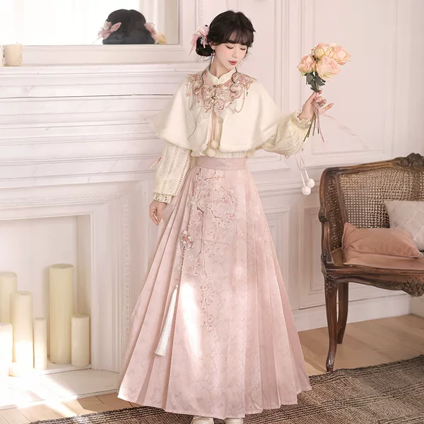 2026 Yimeng Pavilion Original Falling Cherry Blossoms and Snow Han Element Women's Shawl Top and Skirt Cloud Shoulder Set 9806