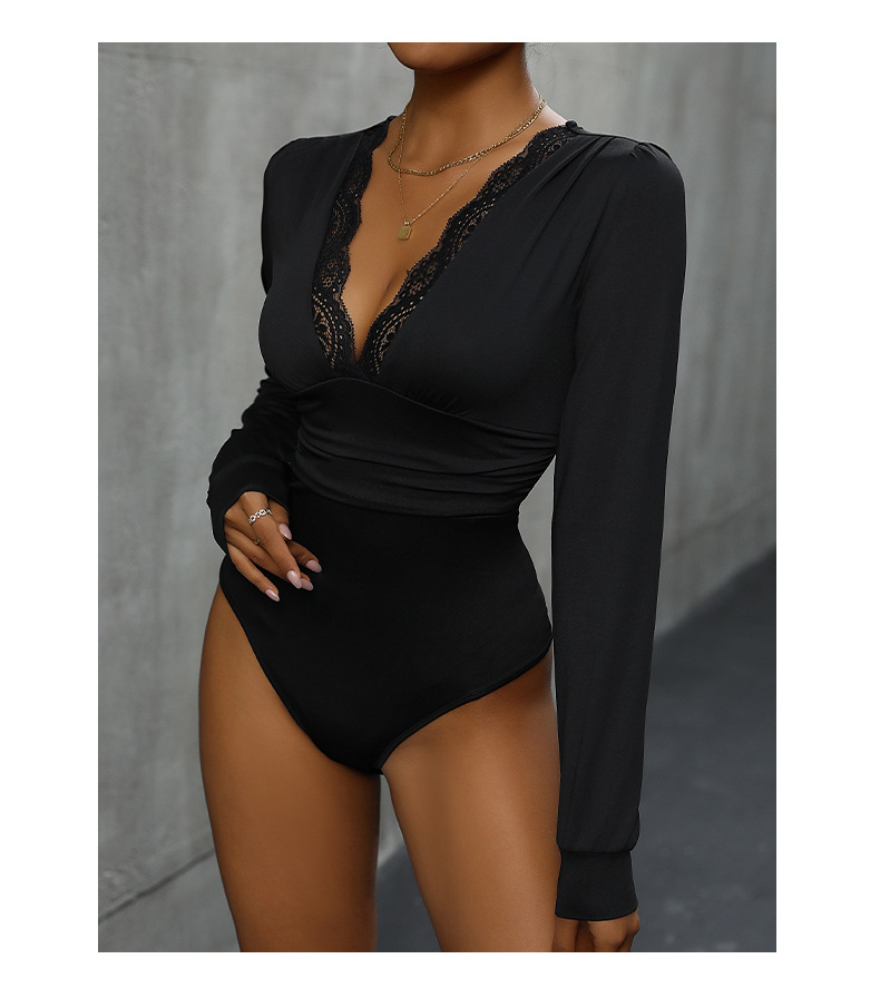 Body-uri elegante cu mânecă lungă, croială slim, cu cusături din dantelă, culoare uni_voghion.com