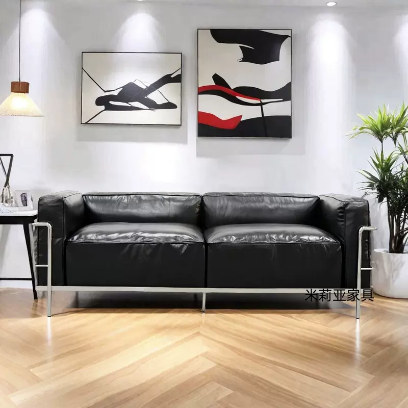 柯布西耶Lc3沙发简约舒适设计师休闲中古包豪斯真皮沙发黑色