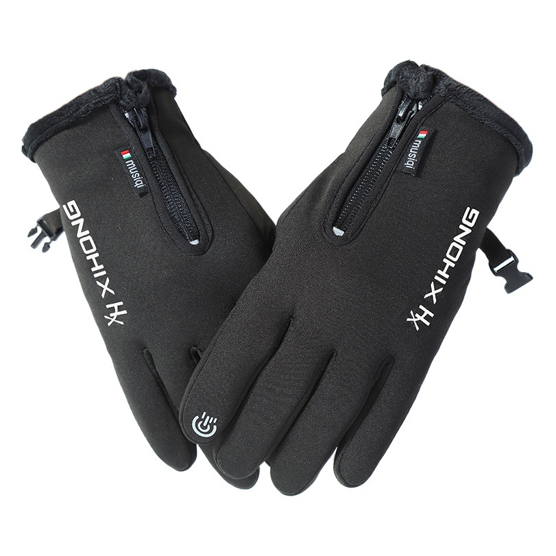 Guantes de ciclismo al aire libre de invierno Pantalla táctil Cremallera Deportes Impermeable Resistente al desgaste más terciopelo a prueba de viento Guantes cálidos de esquí al por mayor
